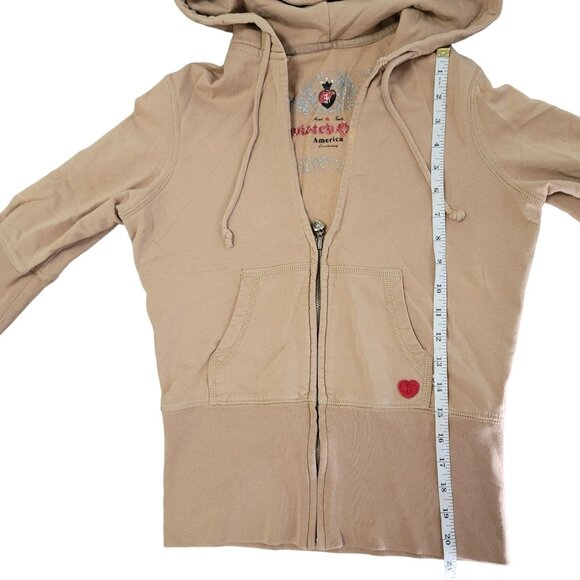 Twisted heart 90s Women's Beige Zip-Up Hoodie Embellished Graphic Size s - Picture 5 of 7